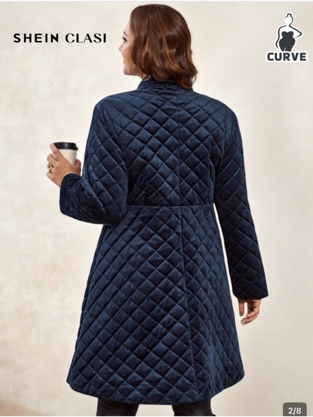 SHEIN Navy Quilted Long Puffer Coat with Gold Buttons - Picture 2 of 4